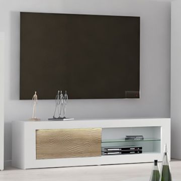 Meuble TV Kaia 170cm - blanc brillant/chêne