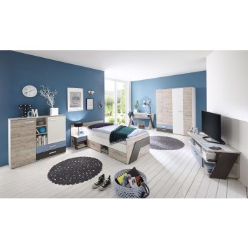 Chambre d'ado Nano: lit 90x200cm, chevet, commode, bureau, armoire, meuble tv