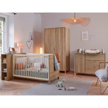 Ensemble de chambre d'enfant Calypso | Lit évolutif avec tête de lit, armoire, commode avec table à langer | Design Beech Oak