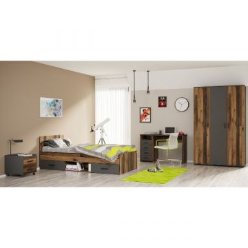 Ensemble de chambre d'adolescent Ramos | Lit simple avec tiroirs, table de chevet, armoire, bureau | Kastamonu design
