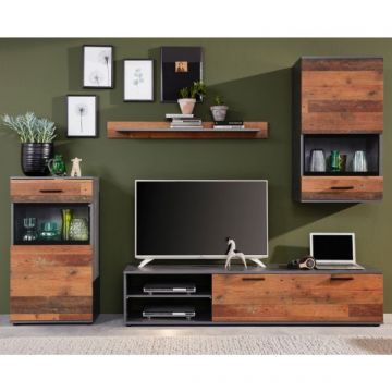 Meuble TV Mango | Deux armoires murales, meuble TV et étagère suspendue | Matera / Décoration en vieux bois