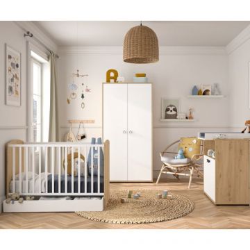 Ensemble de chambre pour bébé et jeune enfant Arthur | Lit évolutif, armoire, commode | Tiroir de lit non inclus | Design Artisan Oak