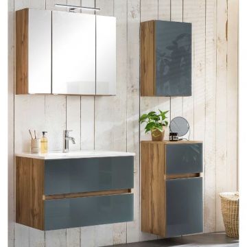 Ensemble de salle de bains Helsinki | Armoire de toilette, armoire de toilette, armoire murale, armoire latérale | Wotan Oak/grey-design