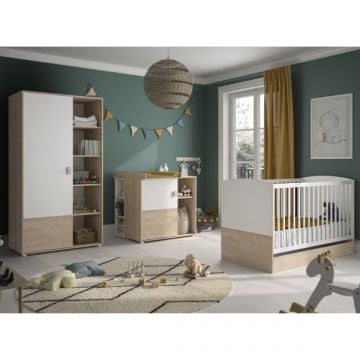 Ensemble de chambre d'enfant Emma | Lit évolutif, tiroir de lit, armoire, commode, table à langer, petit meuble | Design Blonde Oak