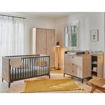 Ensemble de chambre d'enfant Marcel | Lit évolutif, commode avec rangement et table à langer, armoire | Design Blonde Oak