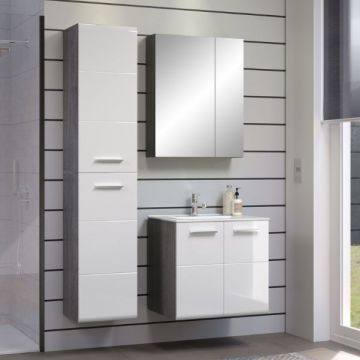 Ensemble de salle de bain Riva | meuble sous-vasque, colonne et armoire de toilette | design Smoky Silver