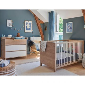 Ensemble de chambre de bébé Achil | Lit bébé, commode, table à langer, bibliothèque | Design Blonde Oak