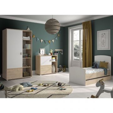 Ensemble de chambre d'enfant Emma | Lit évolutif, barrières de lit, tiroir de lit, commode, armoire | Design Blonde Oak