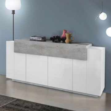 Buffet Porro | 200 x 45 x 85,5 cm | High Gloss White & Concrete design