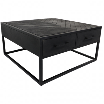Table basse Verona 80x80x40cm à tiroirs motif à chevrons - noir
