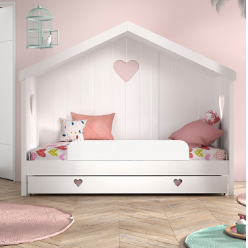 Bedhouse Amori avec tiroir de lit et grille de protection abaissable - blanc