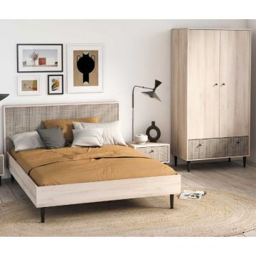 Ensemble de chambre à coucher Sayuri | Lit double, table de chevet, armoire | Kronberg Oak design