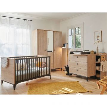 Ensemble de chambre d'enfant Marcel | Lit évolutif, commode avec rangement et table à langer, armoire | Design Blonde Oak