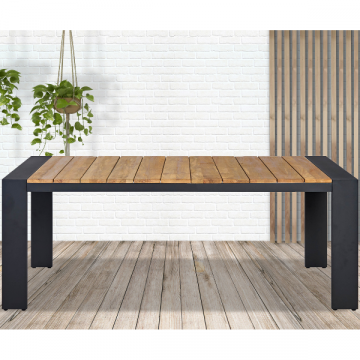 Table de jardin Killian 180x90 cm - noir/teck