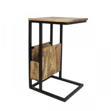 Table d'appoint Rick 68cm avec porte-revue - bois de manguier/fer