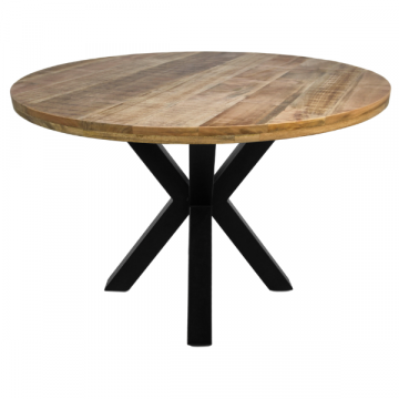 Table à manger Régina rond 120cm - bois de mangue/noir