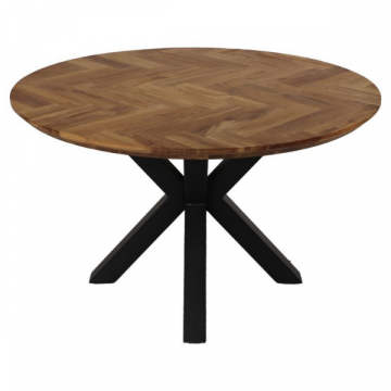 Table à manger Fishbone rond 100cm chêne motif à chevrons-naturel/noir
