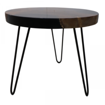 Table d'appoint Lilianne 50cm bois et epoxy - naturel/noir