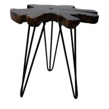 Table d'appoint lilianne 45-55cm bois de teck tronc d'arbre-noir/époxy