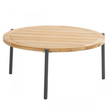 Table de salon de jardin Yoan 73cm bois teck - naturel/anthracite