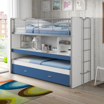 Lit mezzanine Bonny 80 avec bureau et tiroir de lit - bleu