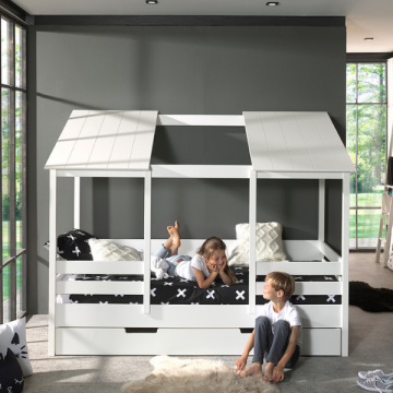 Lit cabane Hester 90x200 avec tiroir de lit - blanc 