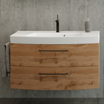 Meuble-lavabo Malvo 100cm 2 tiroirs - chêne/noir