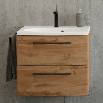 Meuble-lavabo Malvo 60cm 2 tiroirs - chêne/noir