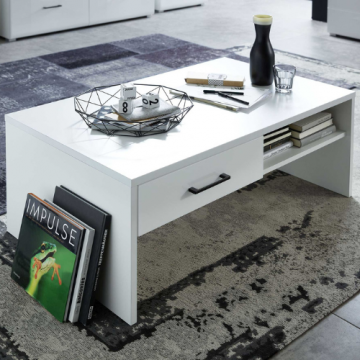 Table de salon Franny 110x65cm avec 2 tiroirs - blanc brillant