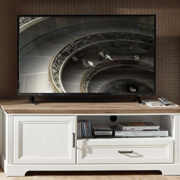 Meuble TV Samine 143cm 1 porte & 1 tiroir - blanc/chêne