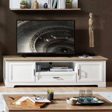 Meuble TV Samine 193cm 2 portes & 1 tiroir - blanc/chêne