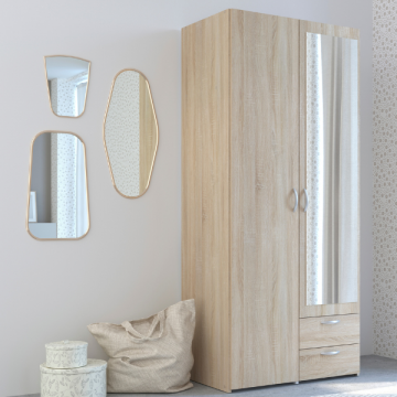 Armoire de rangement Salvador miroir, 2 portes & 2 tiroirs - chêne sonoma
