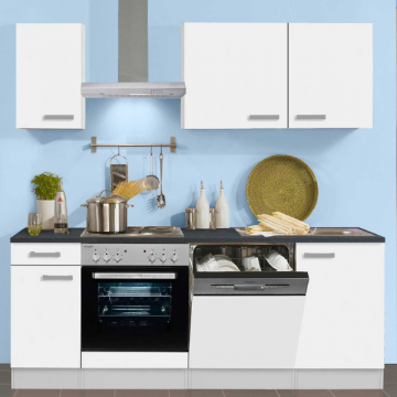 Kitchenette Bistrot 210 cm avec espace pour lave-vaisselle et cuisinière encastrée avec four-blanc