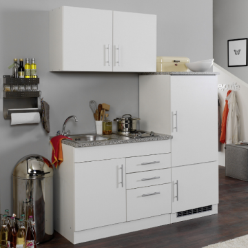 Kitchenette Toto 160cm avec plaque de cuisson et réfrigérateur - blanc/marbre