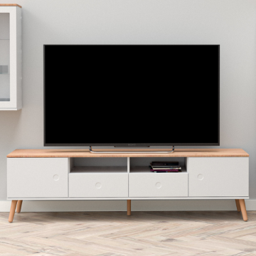 Meuble TV Dot 192 cm avec 2 portes et 2 tiroirs - chêne/blanc