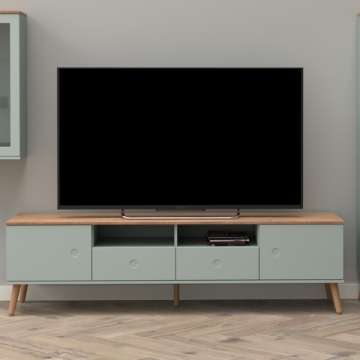 Meuble TV Dot 192 cm avec 2 portes et 2 tiroirs - chêne/vert olive
