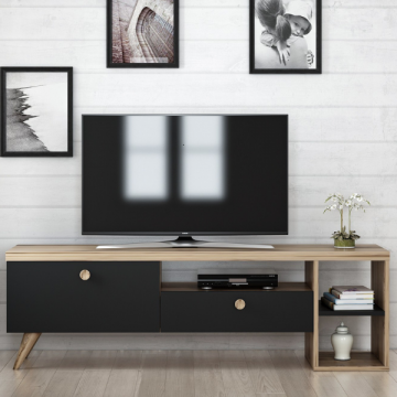 Meuble TV moderne avec étagères | 100% mélaminé | Chêne noir