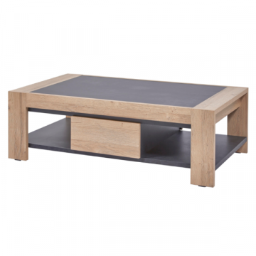 Table basse Nilson 120x70cm avec tiroir - chêne/anthracite