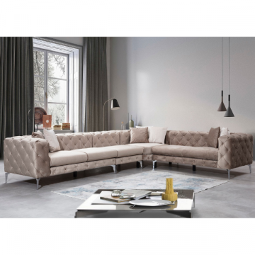 Canapé d'angle confortable et élégant | Beige | Largeur 350 cm | Tissu 100% polyester