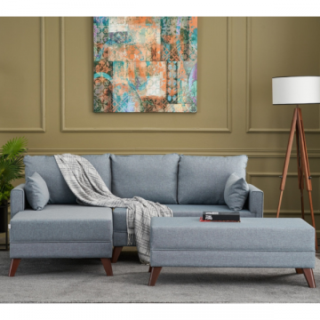 Confort et style : Canapé-lit d'angle en bleu | Cadre FIR TREE | Tissu 100% polyester
