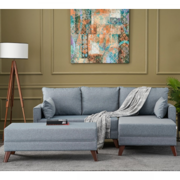 Canapé-lit d'angle confortable | Design élégant | Bleu | Cadre FIR TREE | 205x85x140 cm