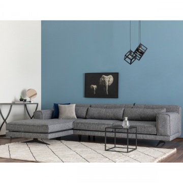 Confort et style : Canapé d'angle gris avec structure en bois de hêtre et dossier réglable