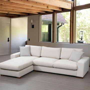 Canapé d'angle confortable au design unique | Beige, structure en bois de hêtre | 270 x 194 cm