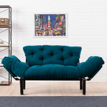 Comfort Design Canapé-lit 2 places | Cadre en métal | Bleu pétrole