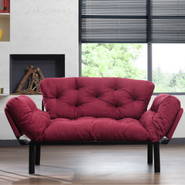 Canapé-lit 2 places - Cadre 100% métal - Tissu facile à nettoyer - Marron