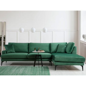 Confort et style : Canapé d'angle vert | Structure en bois de hêtre | Tissu 100% polyester