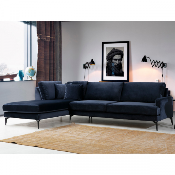 Canapé d'angle bleu marine | Confortable et élégant | Structure en hêtre