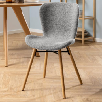 Chaise en tissu Tilda avec pieds obliques - gris/chêne