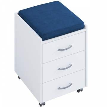 Caisson à tiroirs Kjenta avec plumier et coussin de siège bleu foncé-3 tiroirs