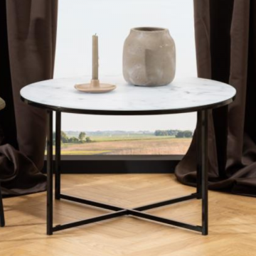Table basse ronde Alisma Ø80x45 cm - Marbre blanc/verre